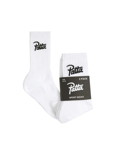 PATTA SCRIPT LOGO SOCKS 2-PACK WHITE