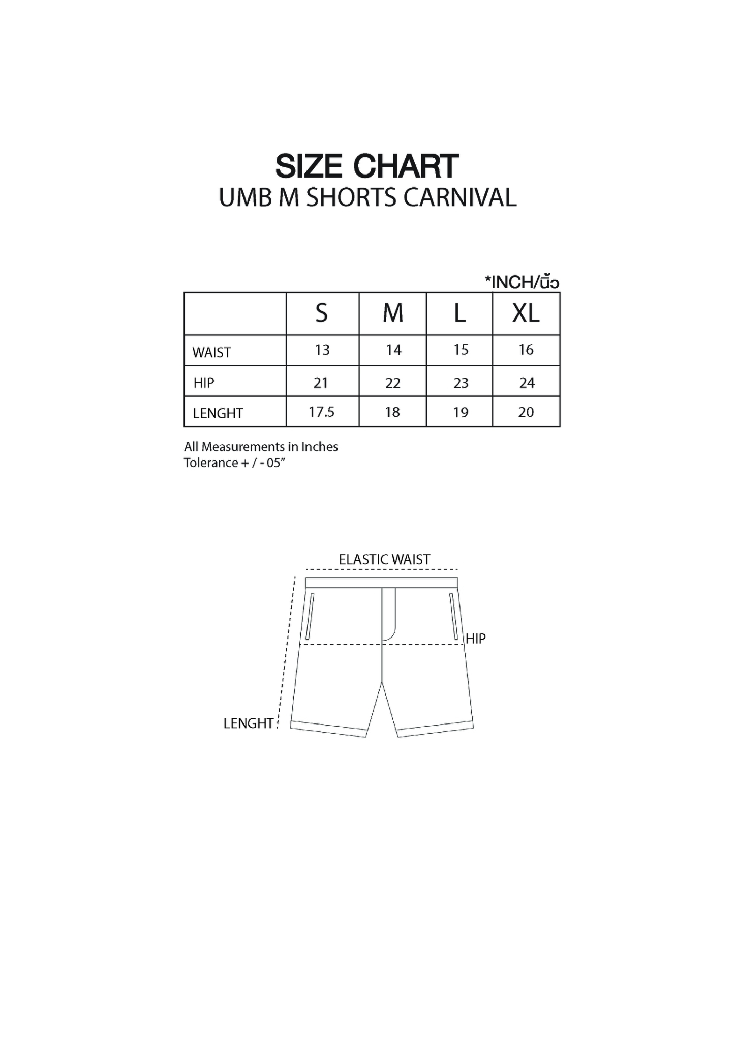 CARNIVAL® x UMBRO Collection | SIZE CHART