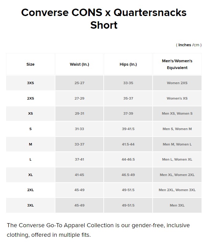 reebok size chart in cm